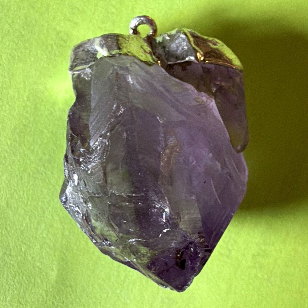 Rough Amethyst Stone Pendant Charm, Purple Asymmetrical Crystal w/ Metal Bail